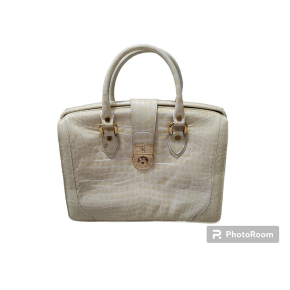 Francesco Rogani Yellow Beige Alligator Texture Roma Italy Purse Briefcase AS IS - Picture 1 of 16